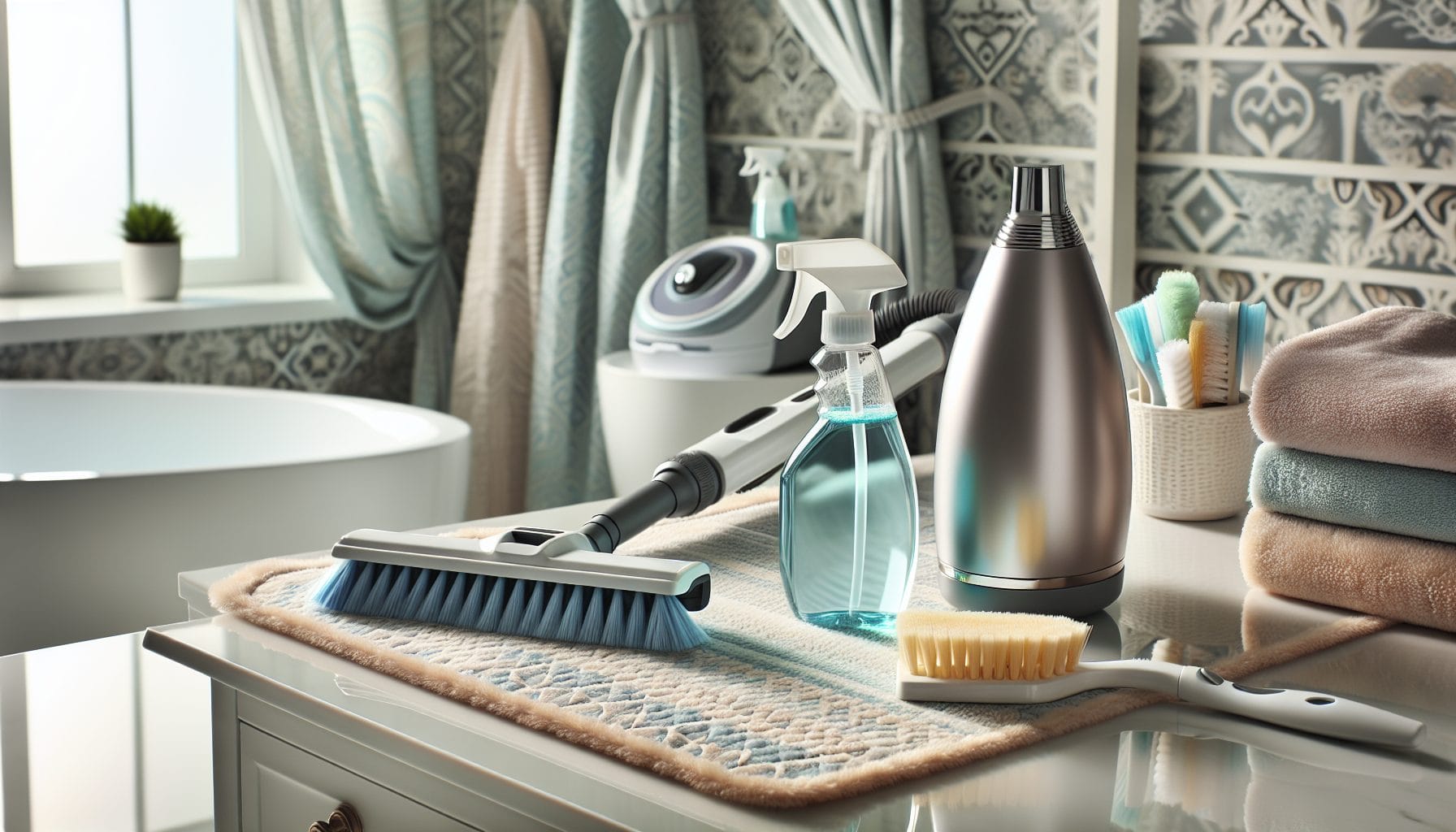 various cleaning supplies for deep cleaning bathroom
